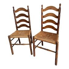 Antique Ladder Back Chairs with Rush Seats- Set of 2 | Chairish