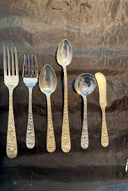 KIRK REPOUSSEE STERLING SILVER FLATWARE SET 12 BY 7 WITH ...