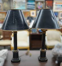 Lot - Pair of Tole Decorated Table Lamps, H: 35 in. (88.9 cm.)