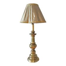 Mid 20th Century Large Brass Candlestick Lamp With Silk Pleated Shade | Chairish
