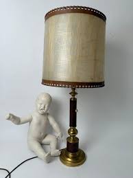 Giant Hollywood Regency Leather and Brass Table Lamp For Sale at 1stDibs