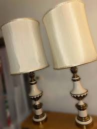 Sold at Auction: Pair Of Vintage Stiffel Table Lamp-Brass Toned & Cream Enamel 38”
