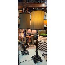 Pair of Tall Vintage Buffet Lamps With Shades | Chairish