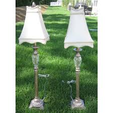 Crystal and Metal Candlestick Lamps With Linen Shades - a Pair | Chairish