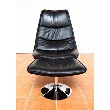 Set of Italian Black Leather and Chrome Swivel Lounge Chair ...