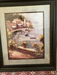 Large Beautiful Italian Harbor Print Framed Italian Village ...