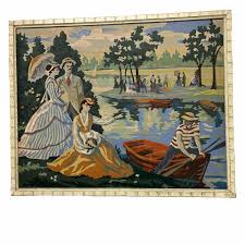 Victorian People Park Rowboat Scene Paint By Number PBN Vintage 21”x 17” Framed | eBay