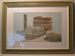 Vintage Lobster Trap Art Watercolor Log Rope Signed Listed ...