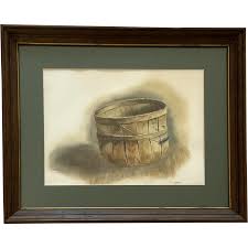 N Moseley, Empty Apple Basket Country Still Life Watercolor ...