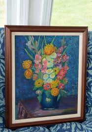 Vintage Floral Oil Painting by Anna Friedman in Wood Frame - Etsy Israel