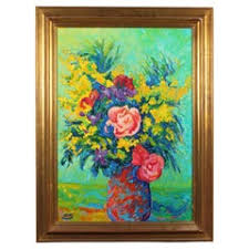 20th Century French Vase of Colorful Flowers Oil Painting by Victor Charreton For Sale at 1stDibs