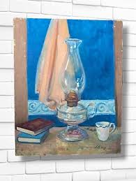 Vintage Still Life Painting Oil On Canvas Books Hurricane Oil Lamp Signed Knox | eBay