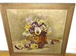 Antique oil on canvas painting still life pansies flowers bouquet mystery artist | eBay