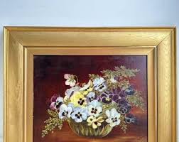 Antique 1924 Floral Still Life | Oil on Canvas | Pansy Bouquet in Glass Bowl | Signed by C. Arch - Etsy