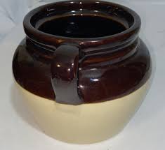 Vintage Stoneware Bean Pot USA Brown -Beige, Glazed, Double Handles. No Lid. | eBay