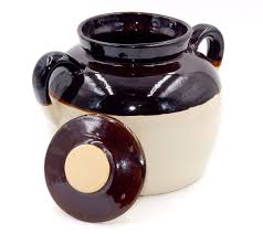 VINTAGE CERAMIC STONEWARE TWO-HANDLED 2 TONE CROCK POT WITH LID ~ MADE IN USA | eBay