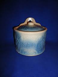 Blue and White Stoneware Apple Blossom Salt Crock with Lid ...