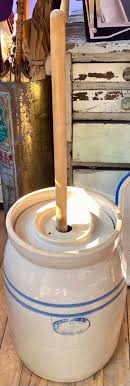 Vintage MARSHALL POTTERY TEXAS XL NO. 5 BLUE STRIPE CROCK BUTTER CHURN W/ LID & | eBay