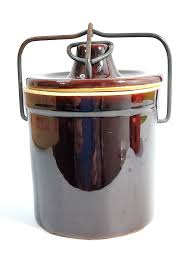 Cheese Butter Stoneware Crock w Wire Bale Lid Brown Good ...