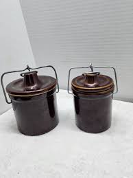 Pair of Vintage Stoneware cheese/butter Crocks with Clamps ...