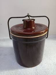 Vintage Brown Stoneware Cheese Crock/ Canister W/ Wire Bale ...