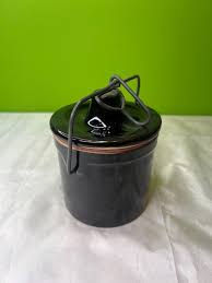 Vintage 70s Stoneware Black Ceramic Storage Jar With Bail ...