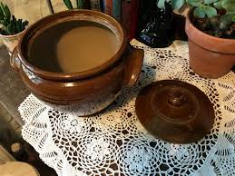 Large Brown Glazed Stoneware Bean Pot With Lid: Farmhouse ...