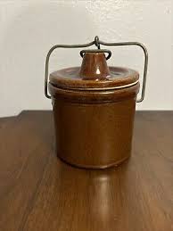 Vintage Stoneware Crock, Clamp With Lid, Brown Glaze, 4 ...
