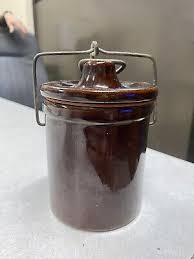 Vintage Brown Glazed Potter Wire Bale Canister Stoneware ...