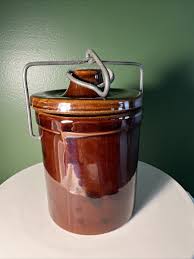 Small Brown Stoneware Crock With Lid Bail Wire Locking | eBay