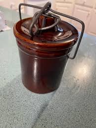 Vintage Stoneware Crock: Brown Glaze Pottery Jar With Bale ...