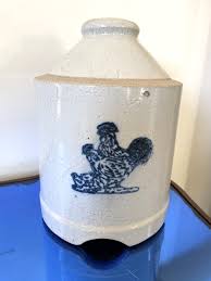 Antique Stoneware POULTRY Dome FEEDER Crock Blue Rooster/Chicken/Chick Farmhouse | eBay
