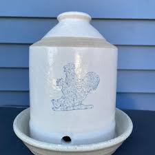Antique Stoneware Crock Poultry Feeder - Small Water Holder Chickens Roosters - Unusual Smaller Size Appx 8" Tall - With Underplate/saucer - Etsy