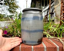 19th Century Stoneware Crock: Large 3-stripe Primitive Folk ...