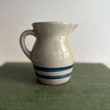 Unmarked RRP Co Roseville Pottery Gray Pitcher With Blue Stripes - Etsy