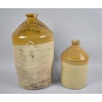 A Two Gallon Glazed Stoneware Brewers Bottle for Turner Hirst, Liverpool and a Smaller Example for K