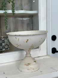 9.5" Distressed Tin Footed Compote – Antique White Rustic ...