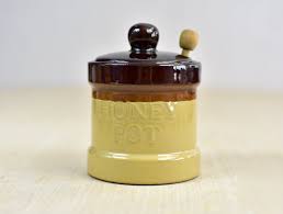 Vintage,stoneware,lidded,honey Jar,glazed Pottery,honey Pot ...