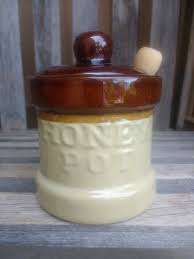 Vintage Brown and Beige Ceramic Honey Pot With Lid and ...