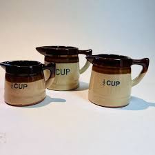 Stoneware Brown Tan Measuring Cup Handled Pitchers Vtg Set ...