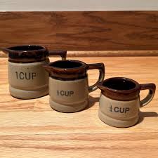 Vintage Stoneware Crock Pitcher Measuring Cup Set of 3 Brown ...