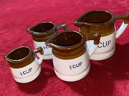 Vintage Stoneware set of 4 Measuring Cups Brown Glaze | eBay