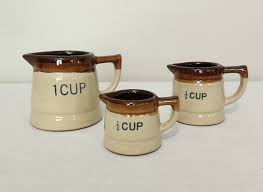 Vintage Brown and Tan Glazed Stoneware Measuring Cup ...