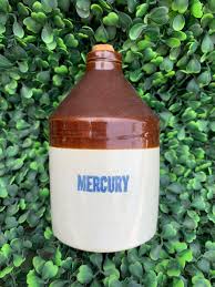 Vintage Ceramic Jug W/ Cork Labeled Mercury | Boardwalk Vintage