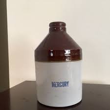 Antique Mercury Stenciled Chemical Stoneware Jug Ca 1900 Blue Letters 2 Toned | eBay