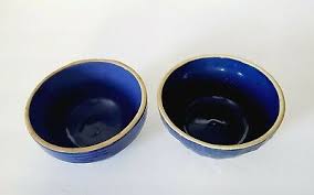 2) ANTIQUE MINI BLUE STONWARE RIBBED MIXING BOWLS PIE CRUST EDGE 5" USA | eBay