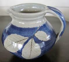1999 Blue Gray Salt Glaze Stoneware Leaf 6.5" Pitcher | eBay
