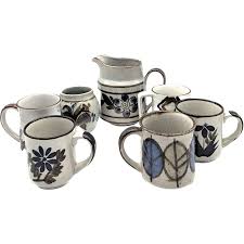 Similar Items to Vintage Mismatched Japanese Stoneware Coffee Mugs and Pitcher, Set of 7
