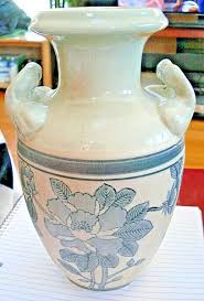 RARE Stoneware Pottery Celadon Crackle Glaze & Salt Glaze 2 Handled Floral Vase | eBay