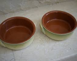 Set of 2 Terra Cotta Pottery Rustic Handled Soup Bowls With Green and Brown Colors - Etsy